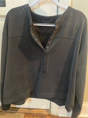 HATCH Black Snap-Front Henley Sweatshirt